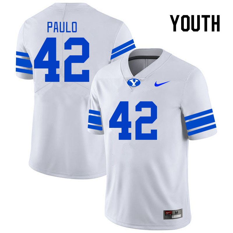 Youth #42 Ray Paulo BYU Cougars College Football Jerseys Stitched Sale-White